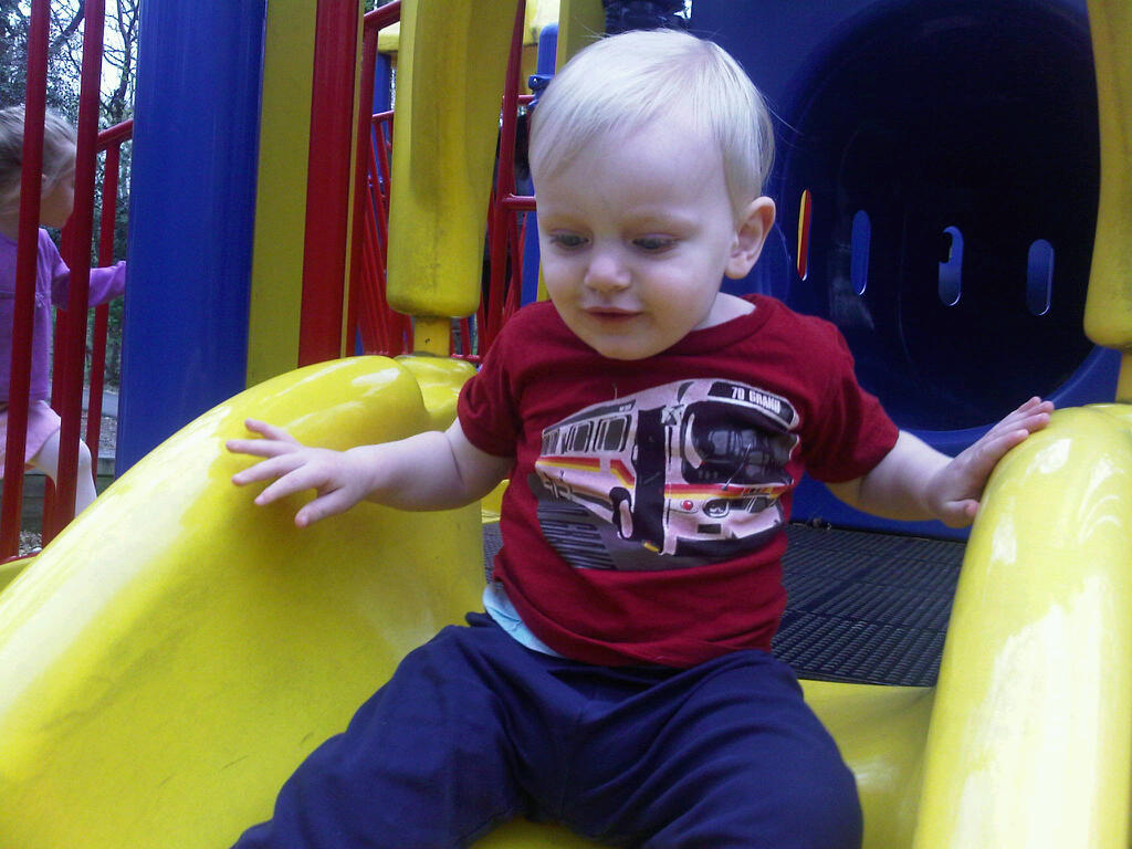 Going down slide at cabin john