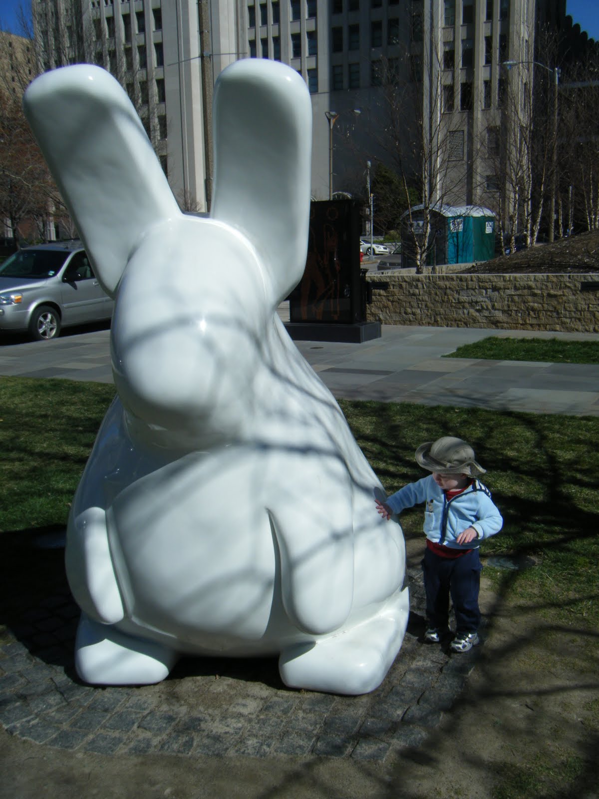 Hugging the bunny at the City Garden