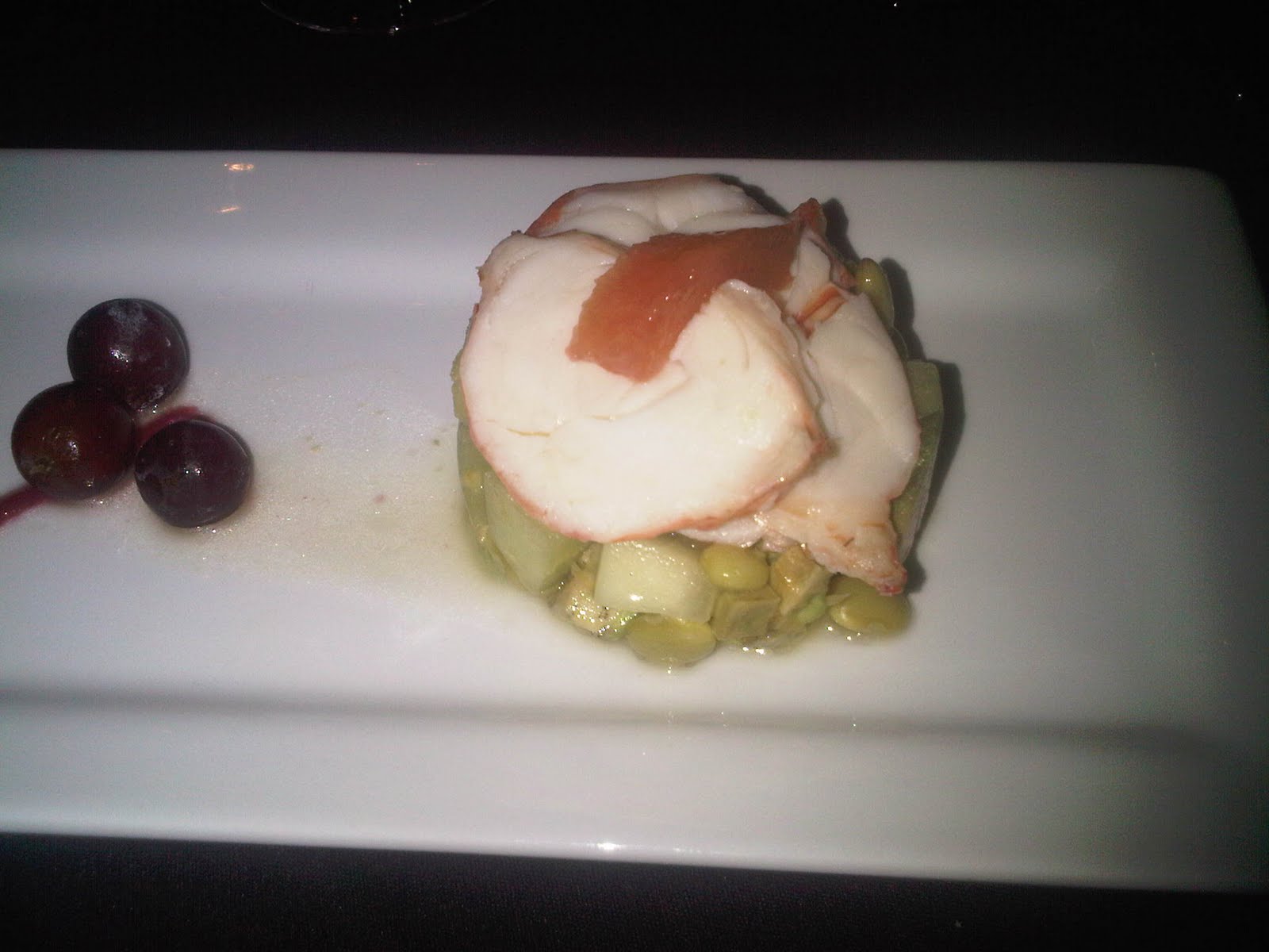 Dinner at Bistro 1130: My lobster tail salad with fava beans and avocado. Not pictured: butternut squash shooters