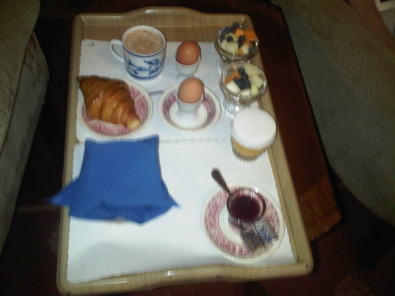 Breakfast delivered to our room in Carmel