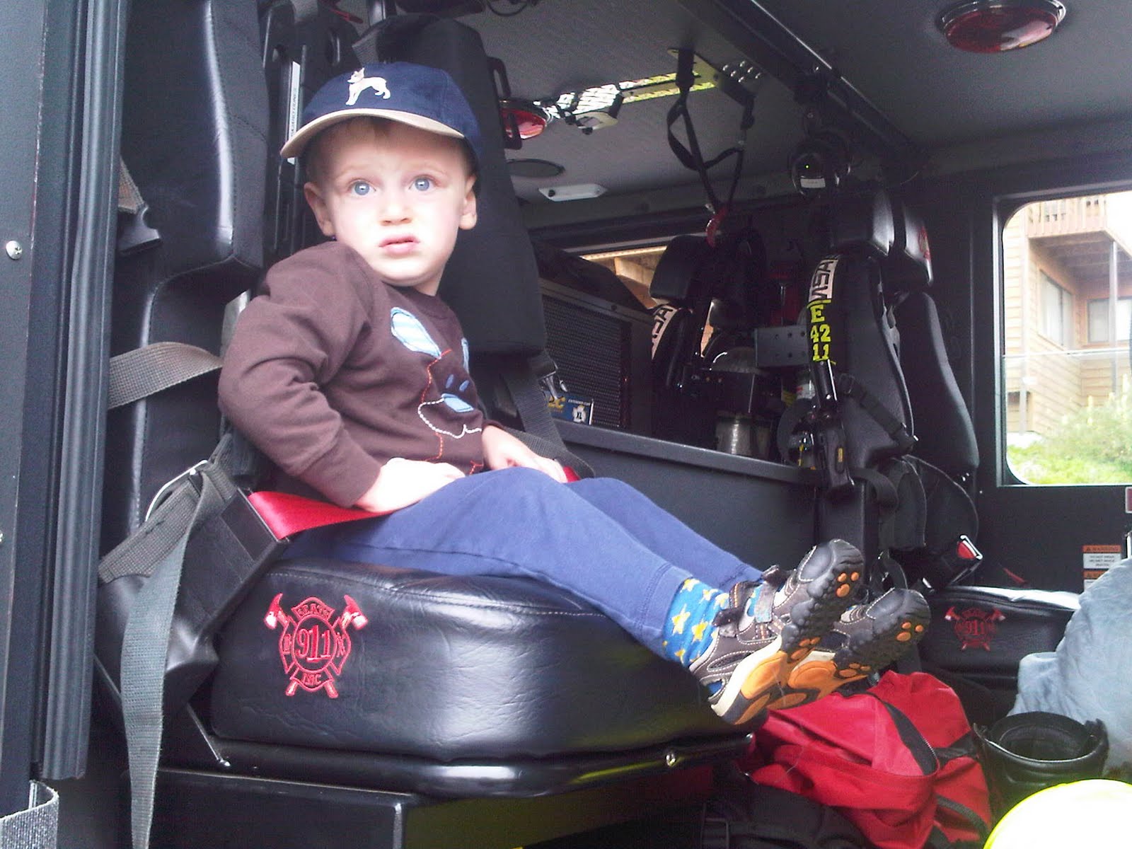 Andy sitting in the fire engine