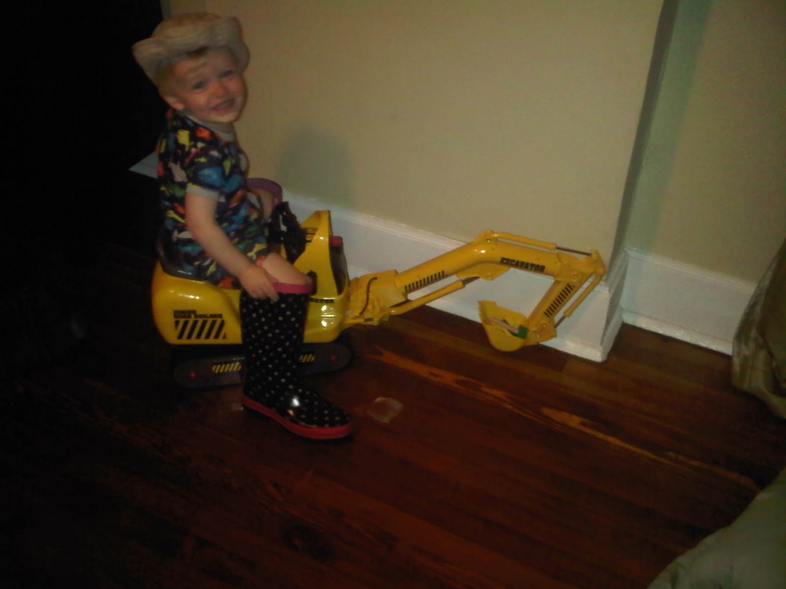 On excavator. Building site. Digging dirt. Dump.