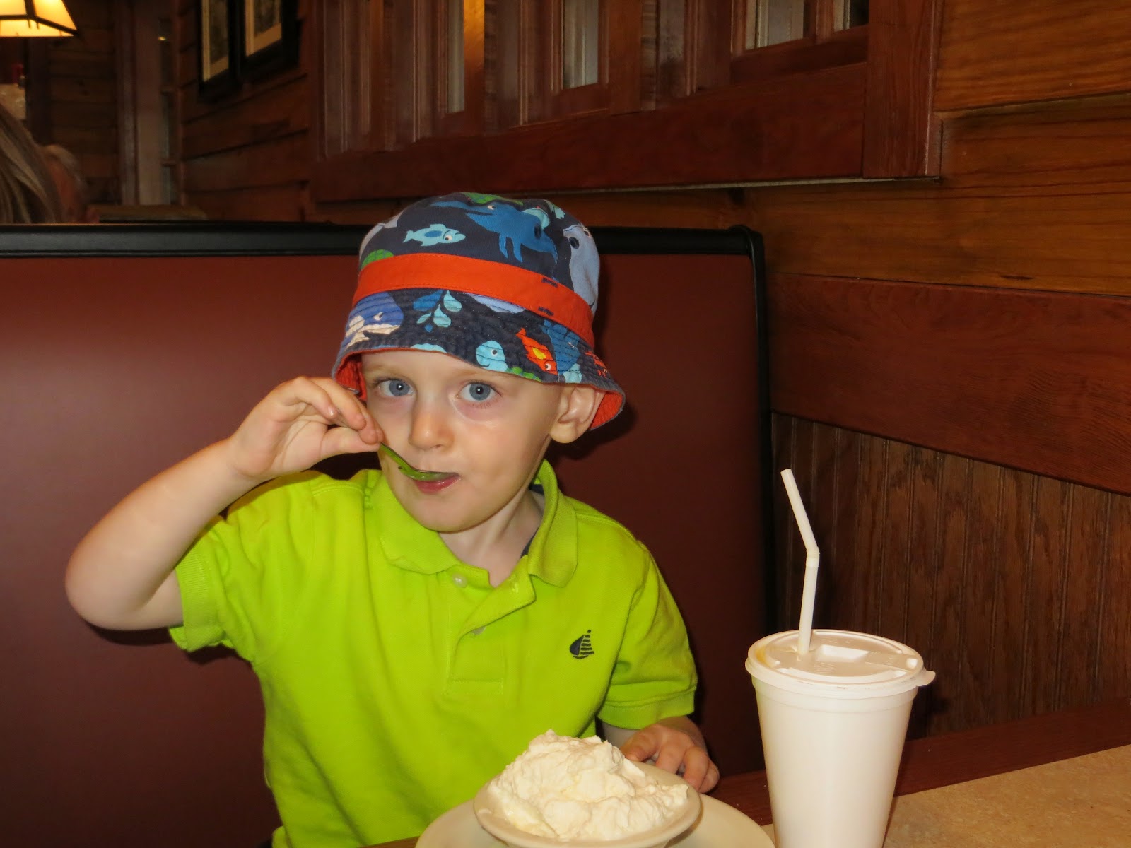 Blueberry pancakes and turkey sausage links at OHOP just like my grandfather. But first whipped cream as an appetizer!