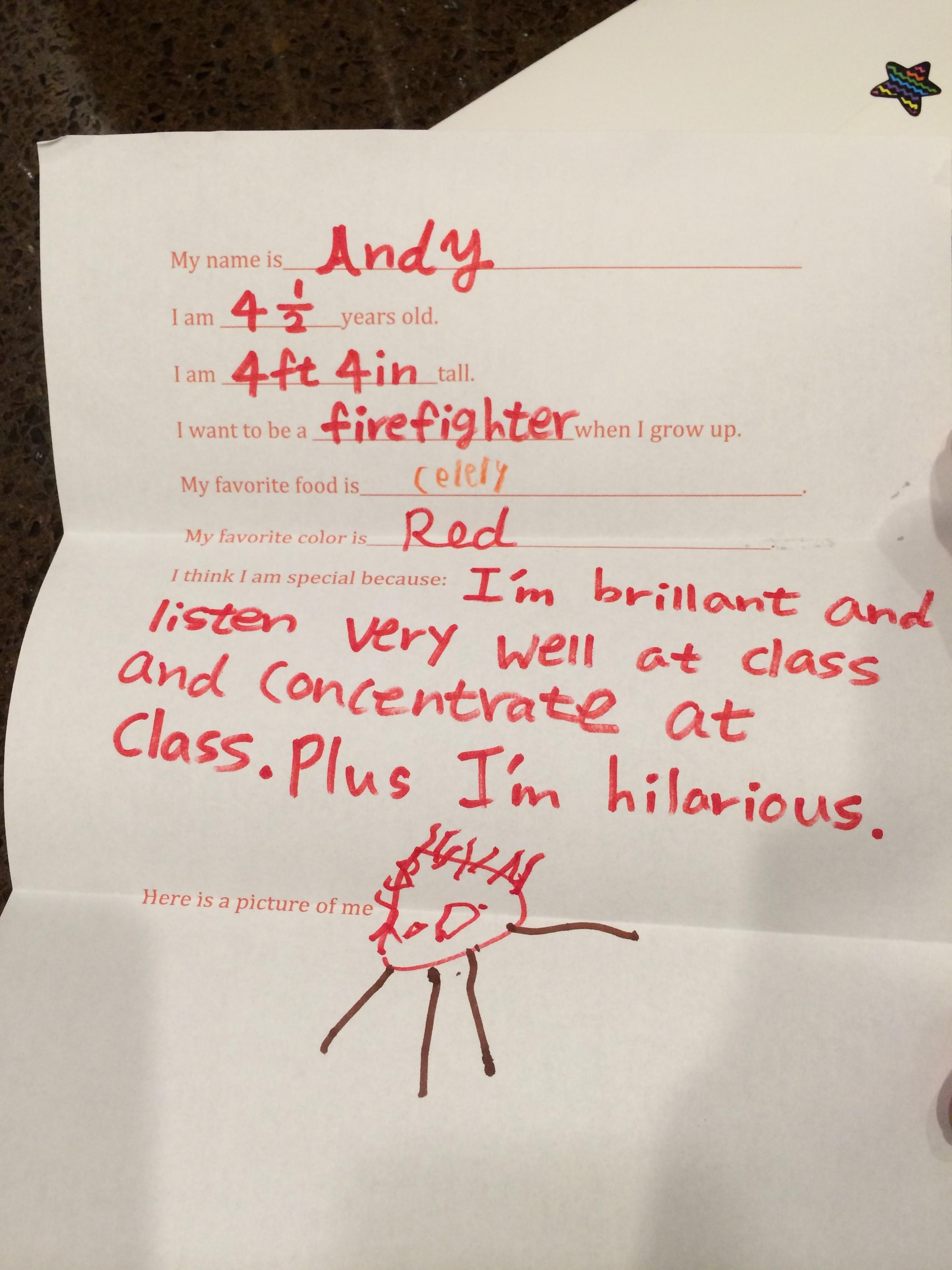 Mail from school written by fourth grade buddies and Andy's first pinch pot