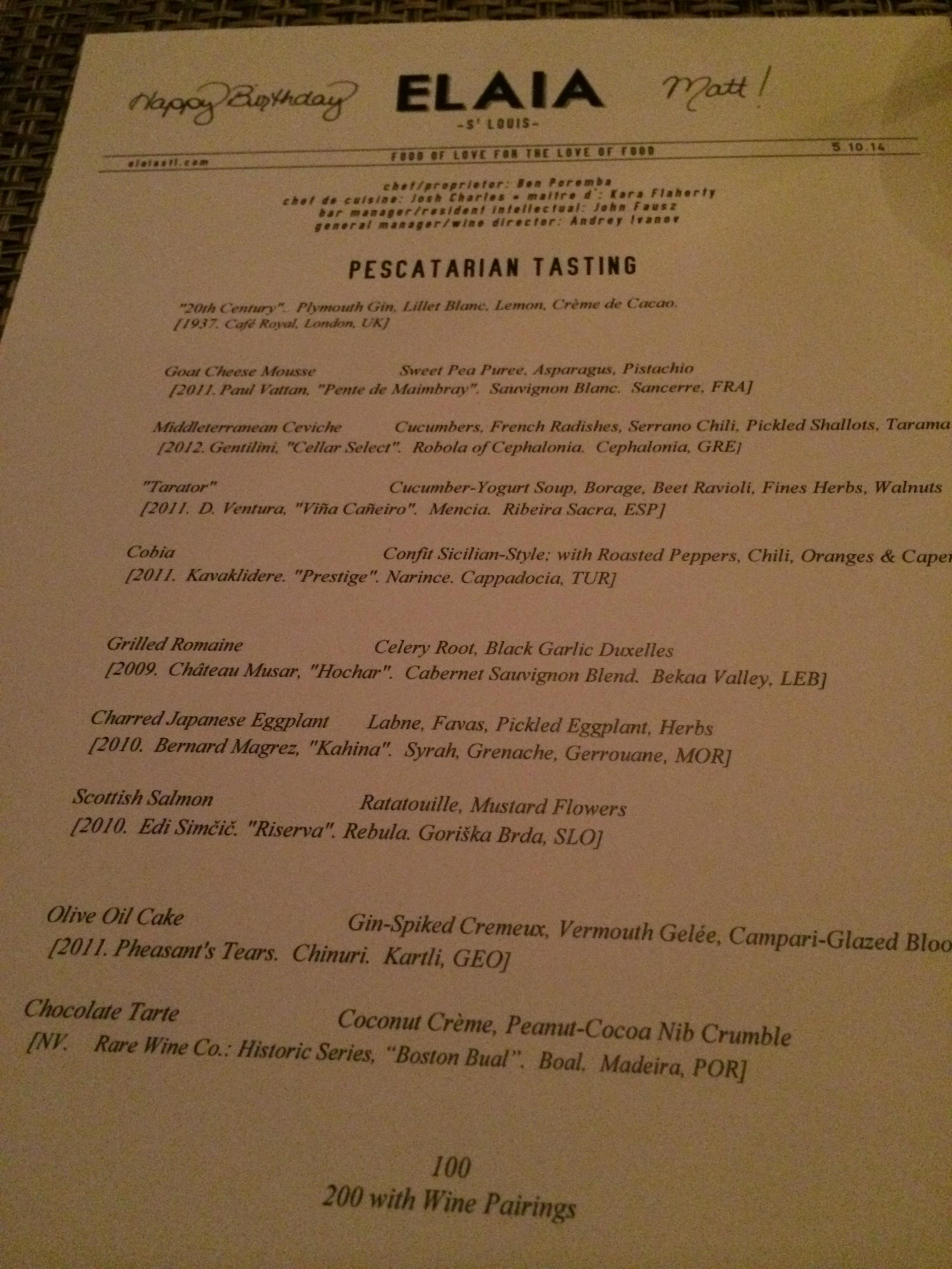 Everyone had a different ten course tasting menu with wine pairings