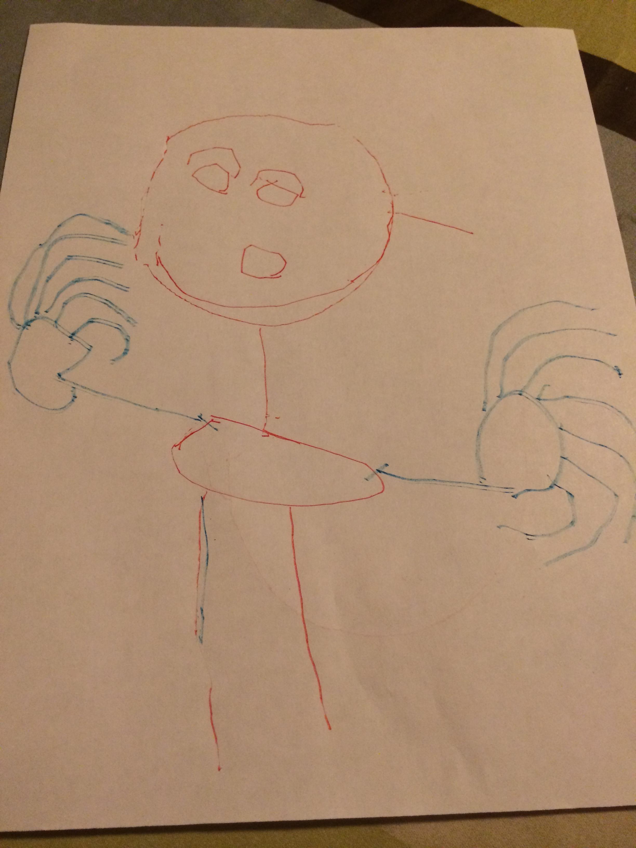 Andy's portrait of me: mommy with claws