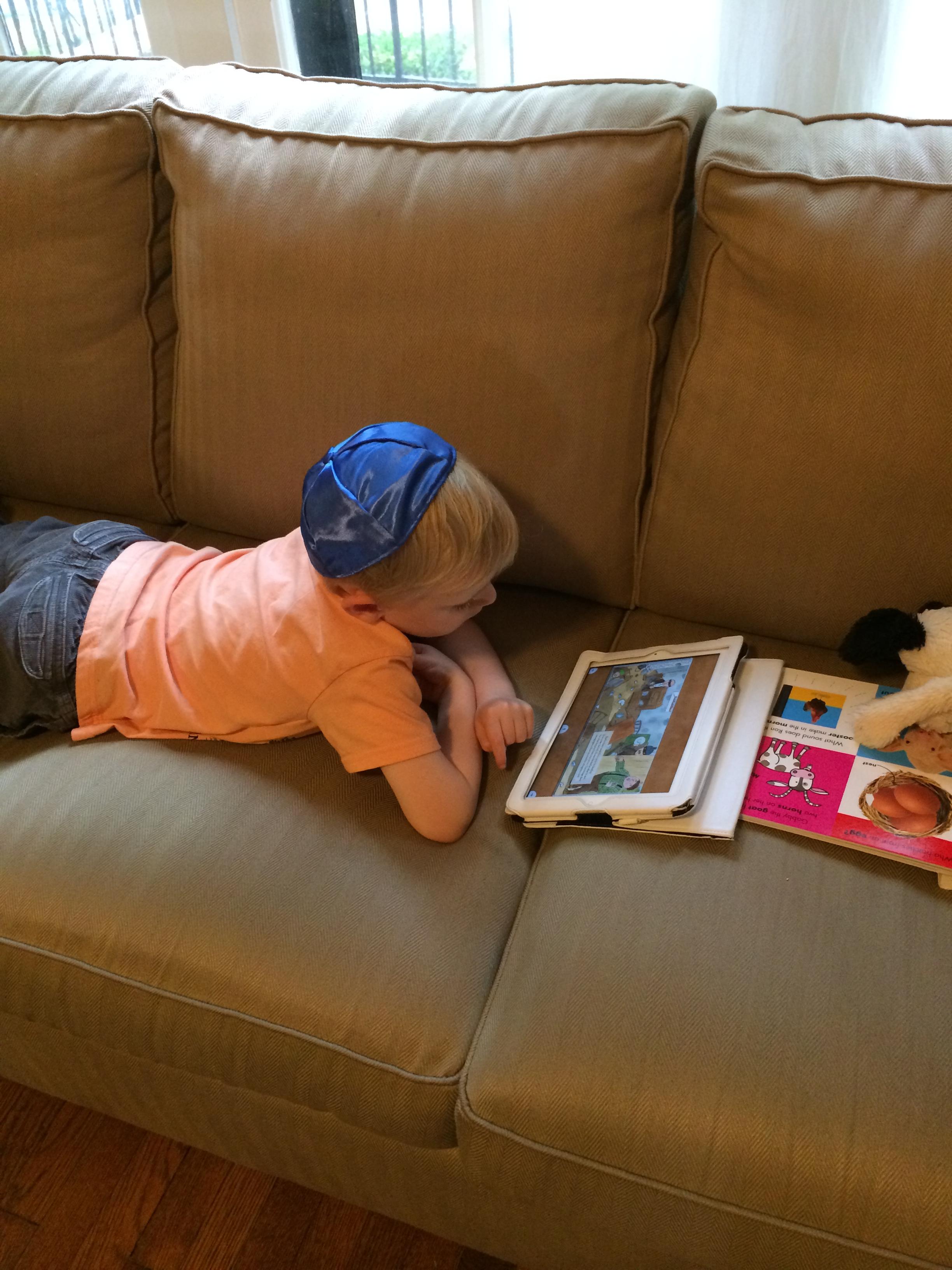 Rabbi praying mantis listening to a book on the iPad
