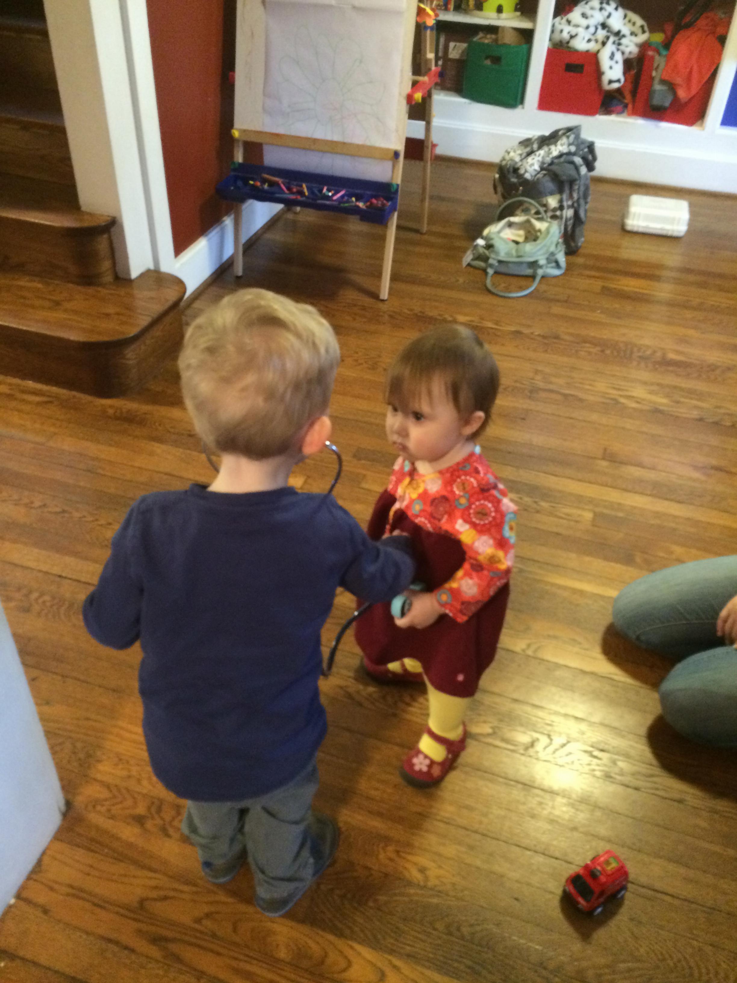 Charlie checking Saiges heart beat