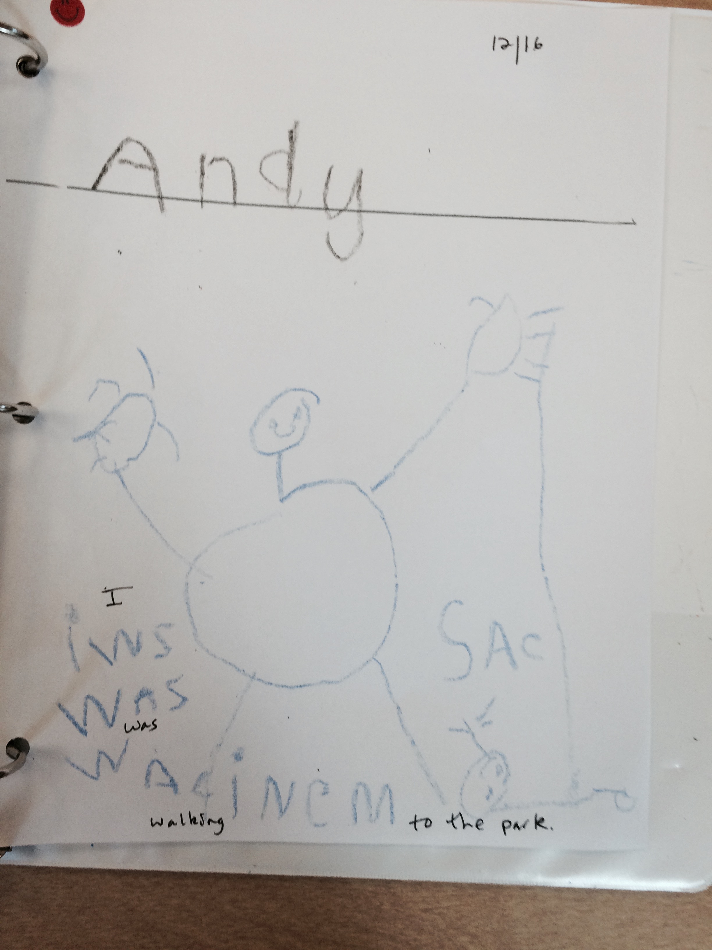 Andy sounded out and wrote "I was walking " on his own!!
