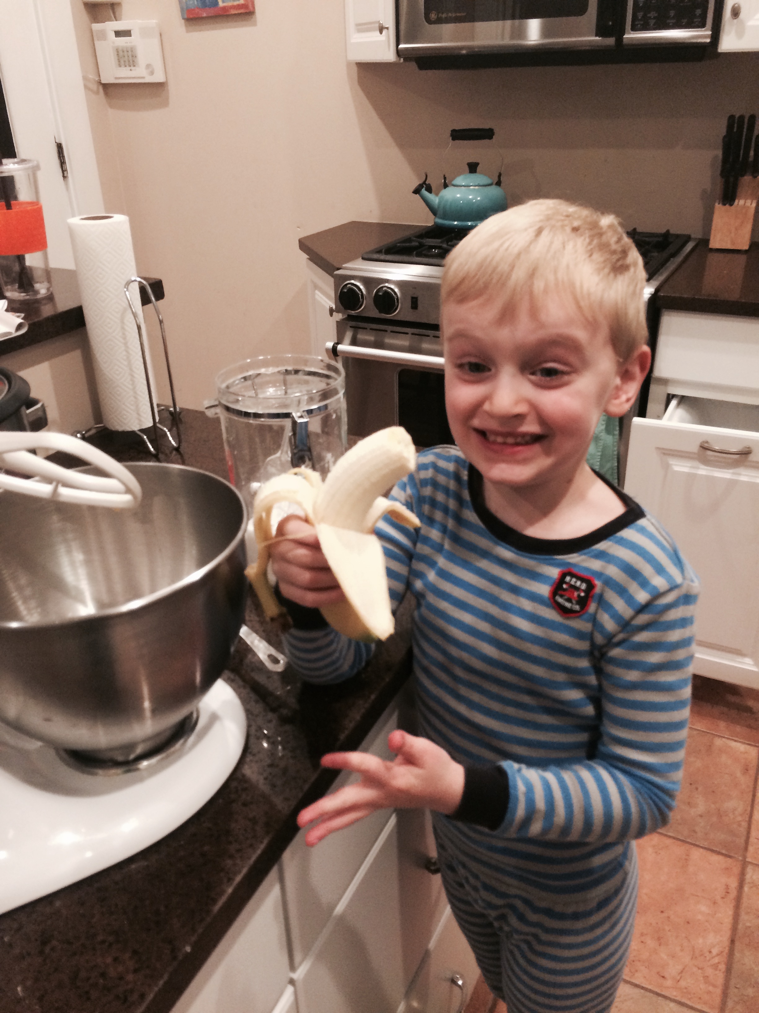 Tasting a banana while making banana bread