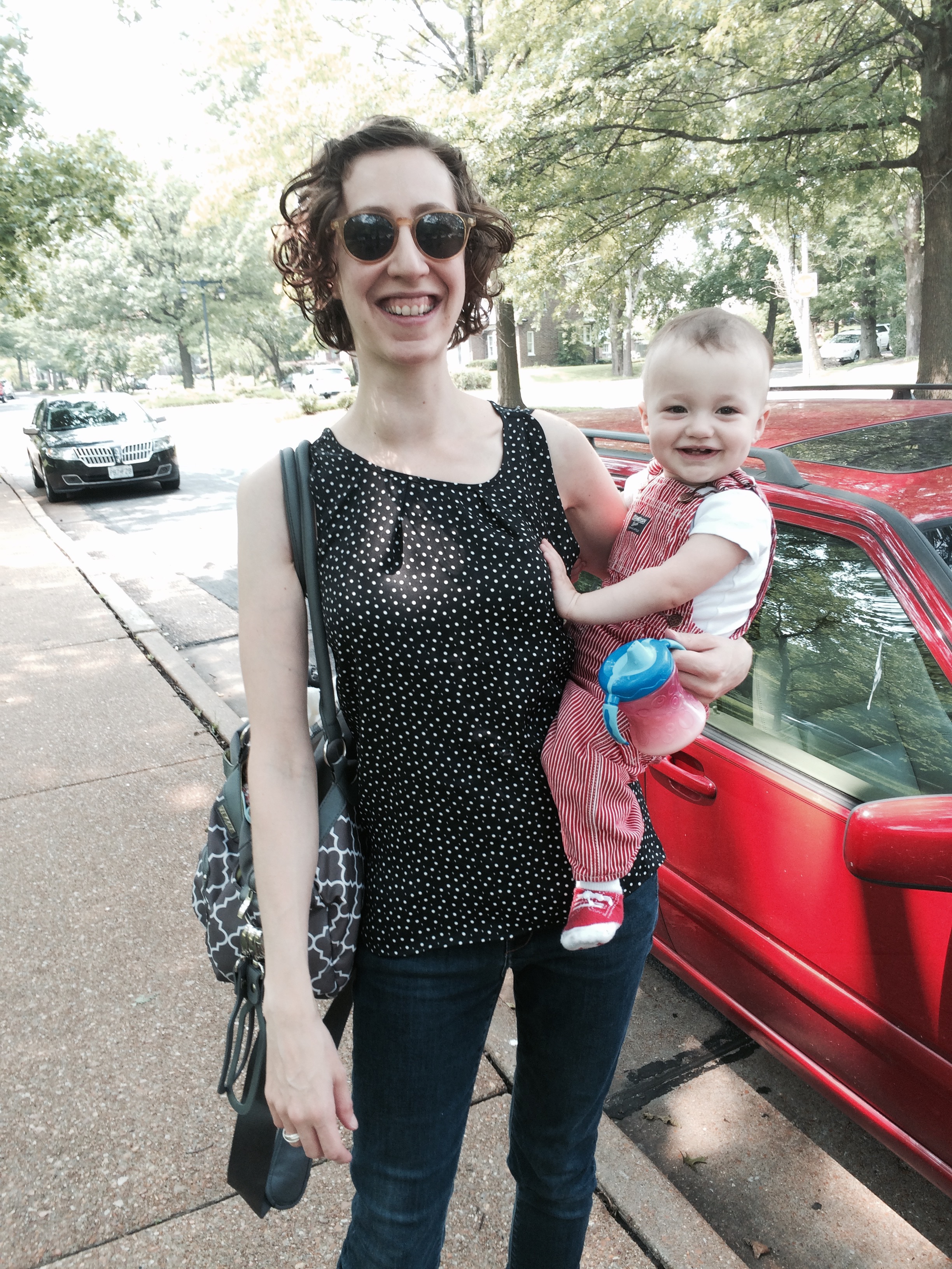 E in overalls nana gave Charlie