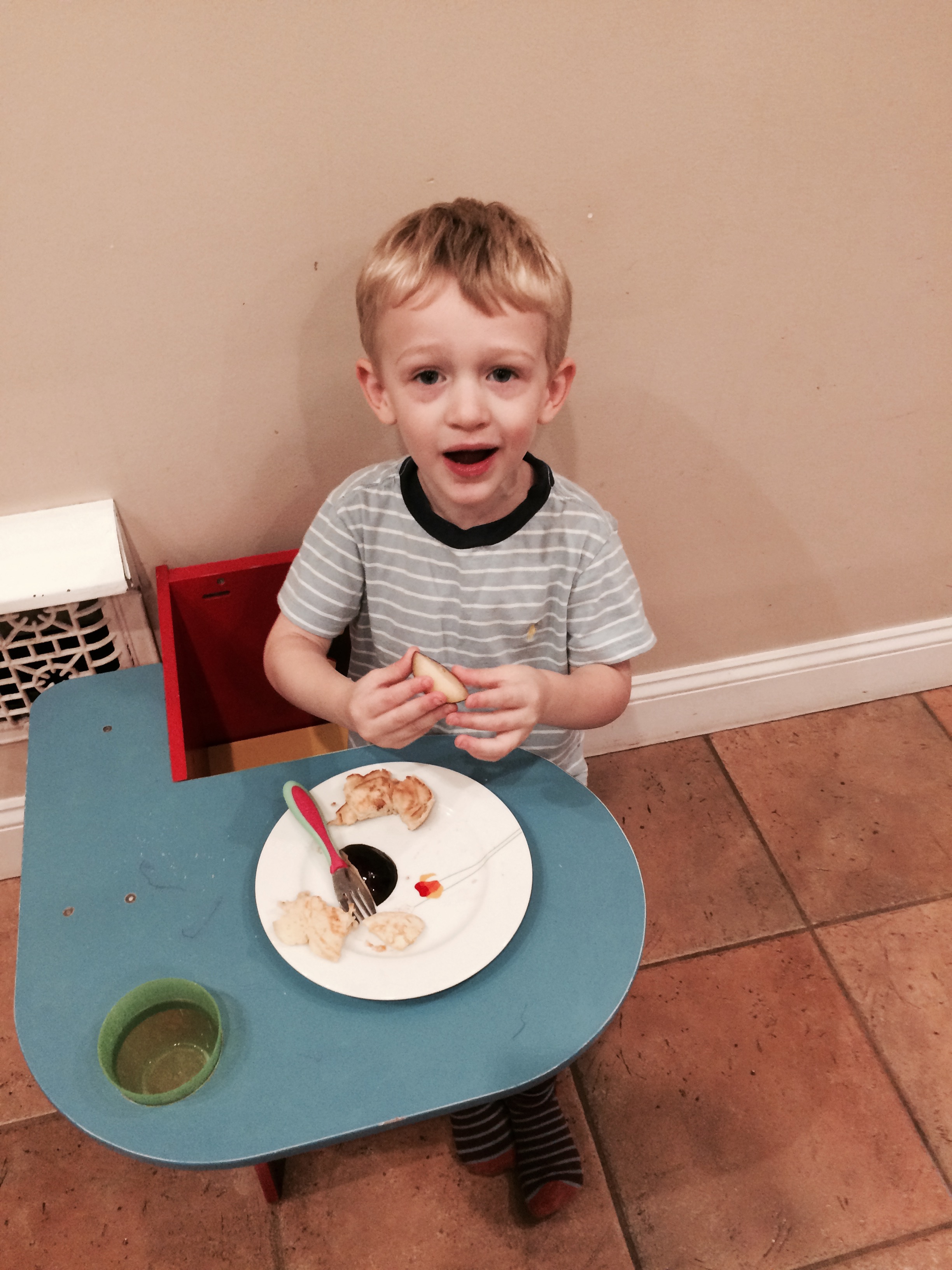 First day of school chocolate chip pancakes and plums