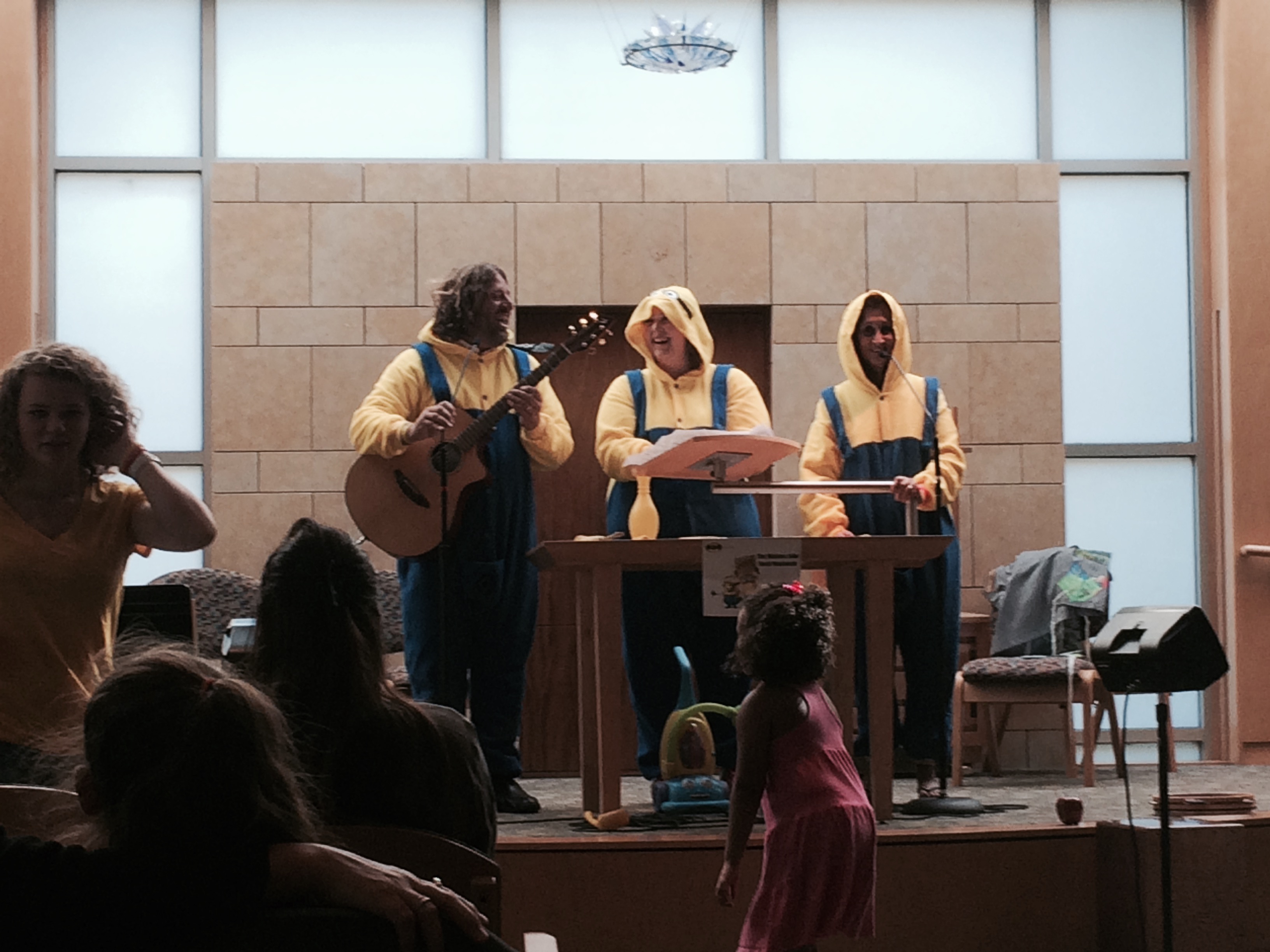 Rabbis dressed up as minions at children's service