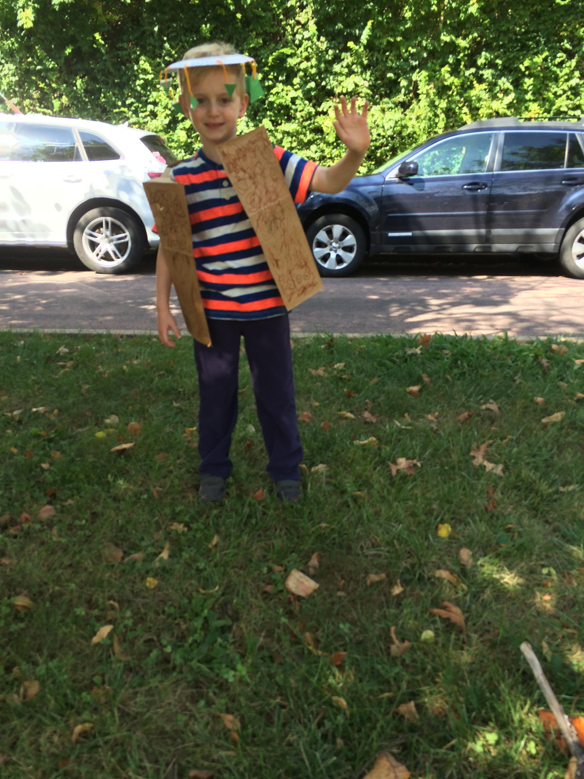 Andy as a tree in his tree vest