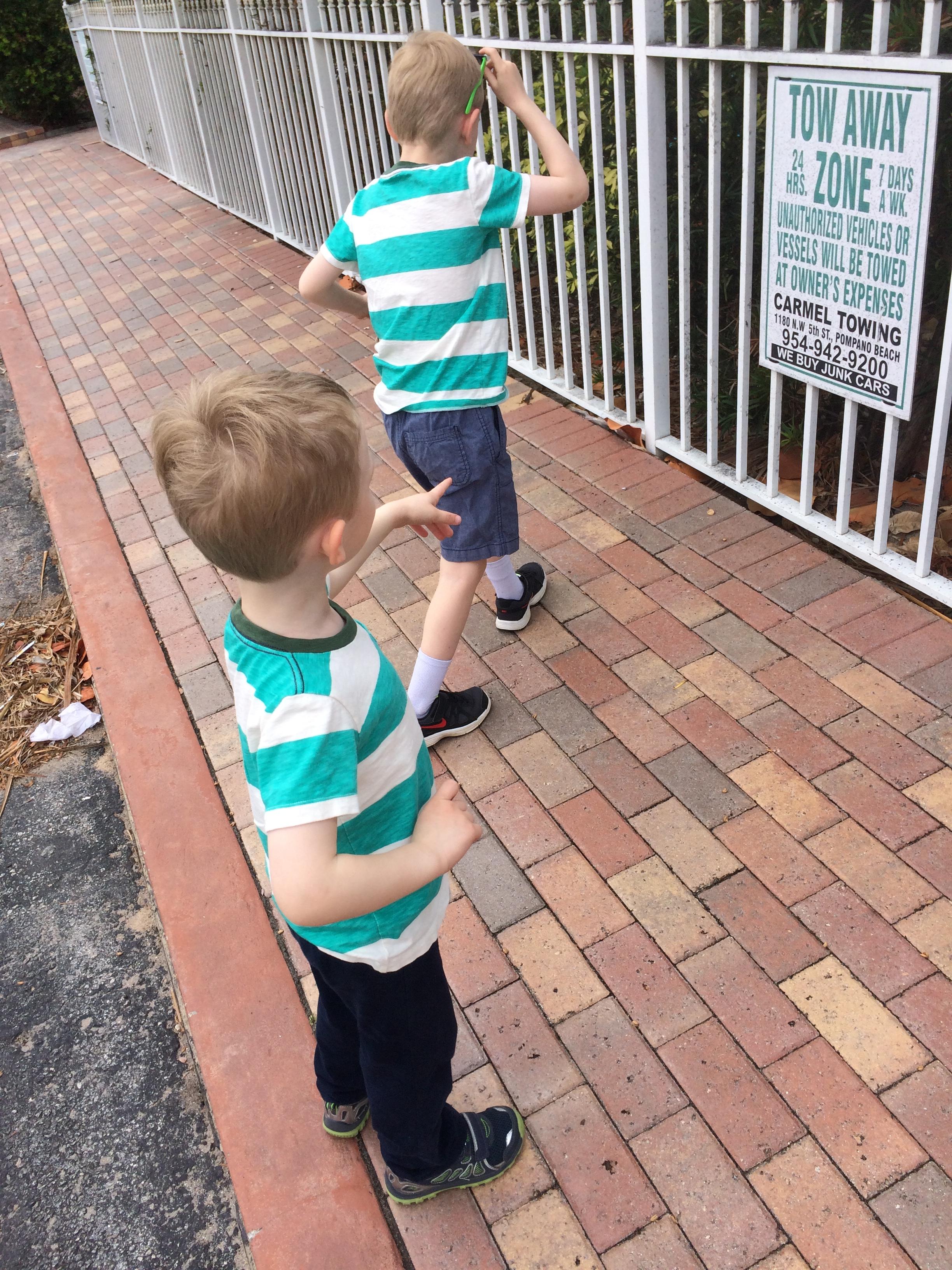 Looking at a gecko in matching shirts from momo