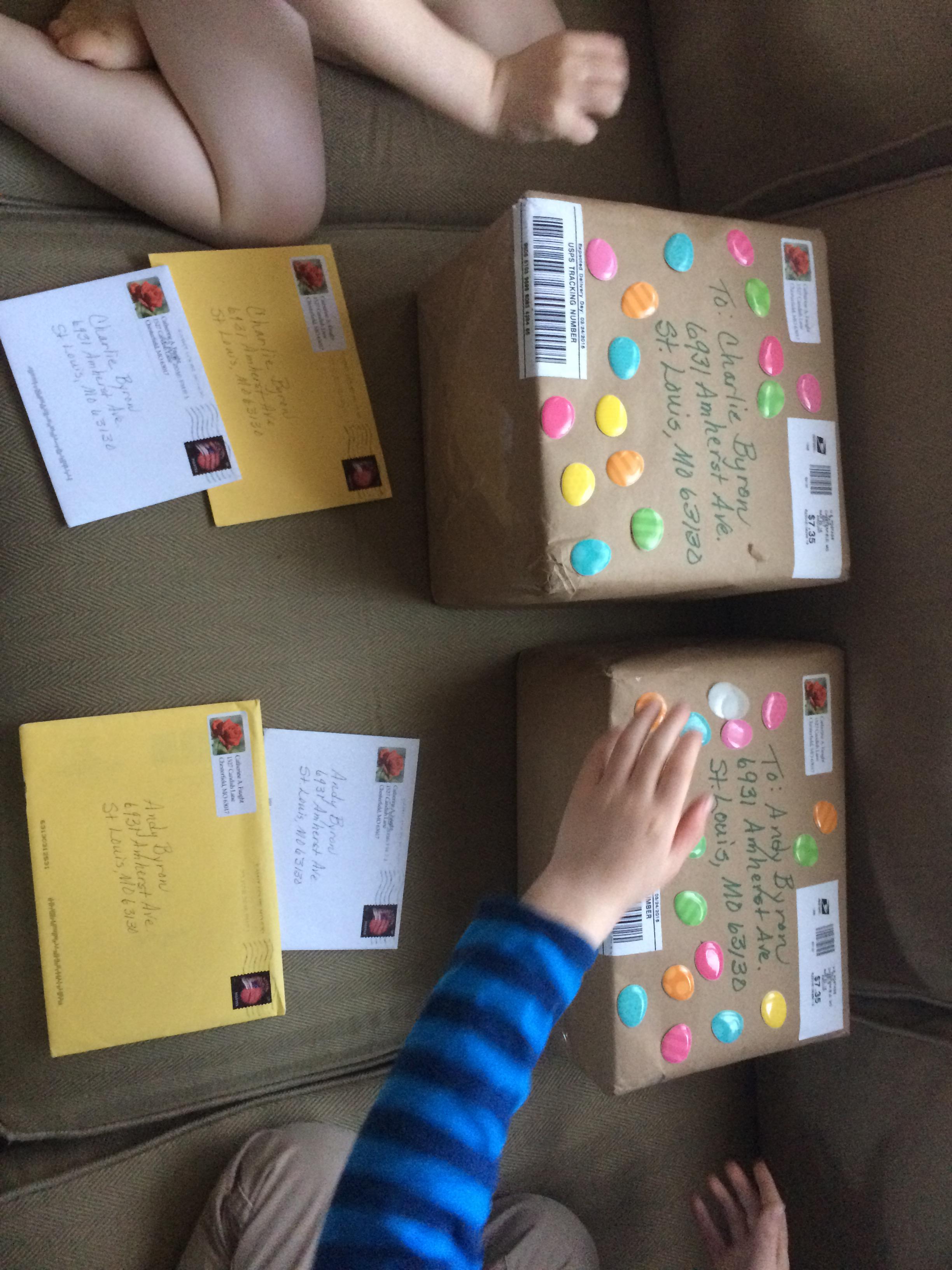 easter packages from Mrs Faught!!!! boys immediately started making her a gift!!