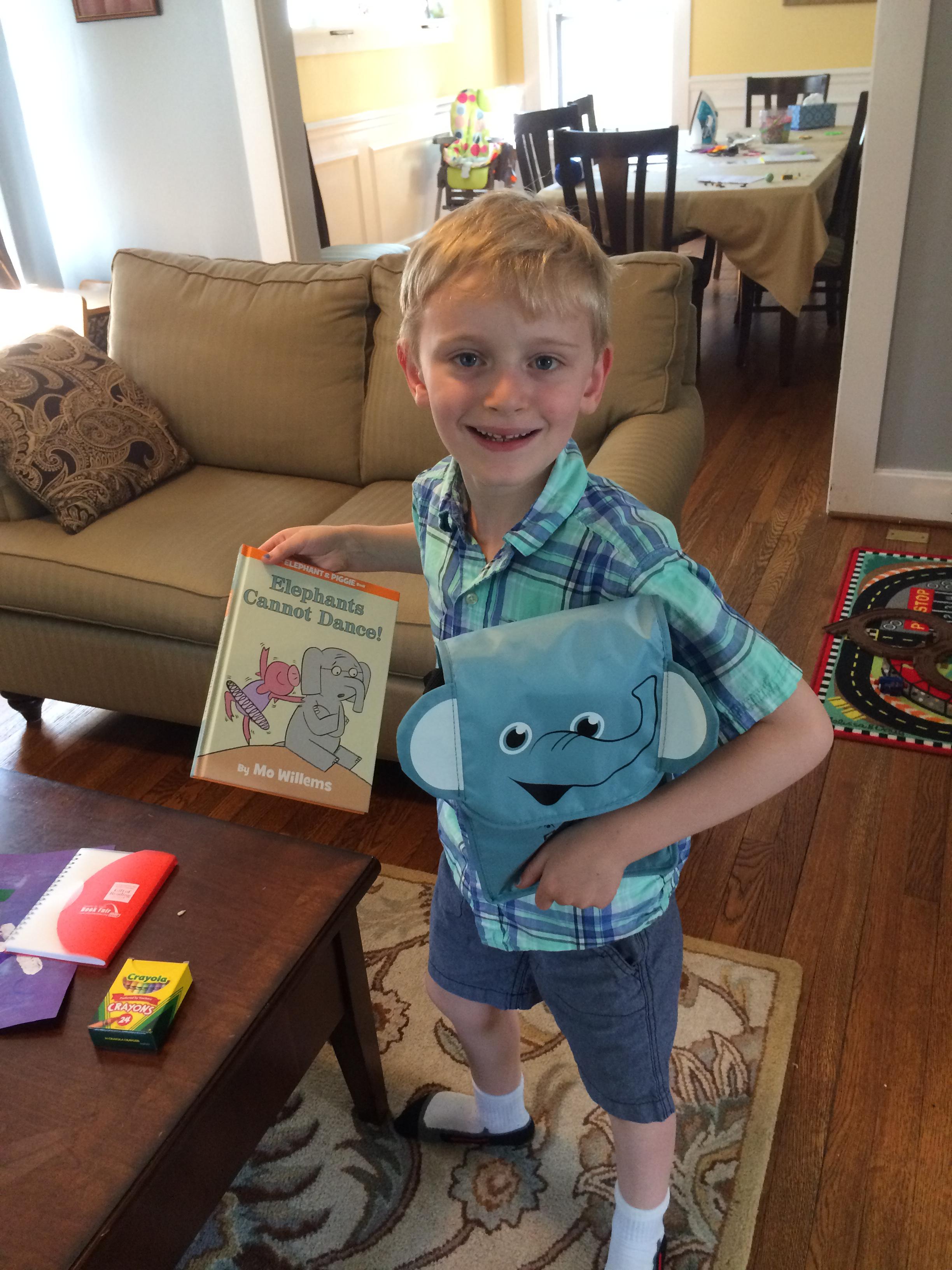 one of a kind Gerald the elephant lunch bags and goodies from Mrs Faught to celebrate the last day of school!!