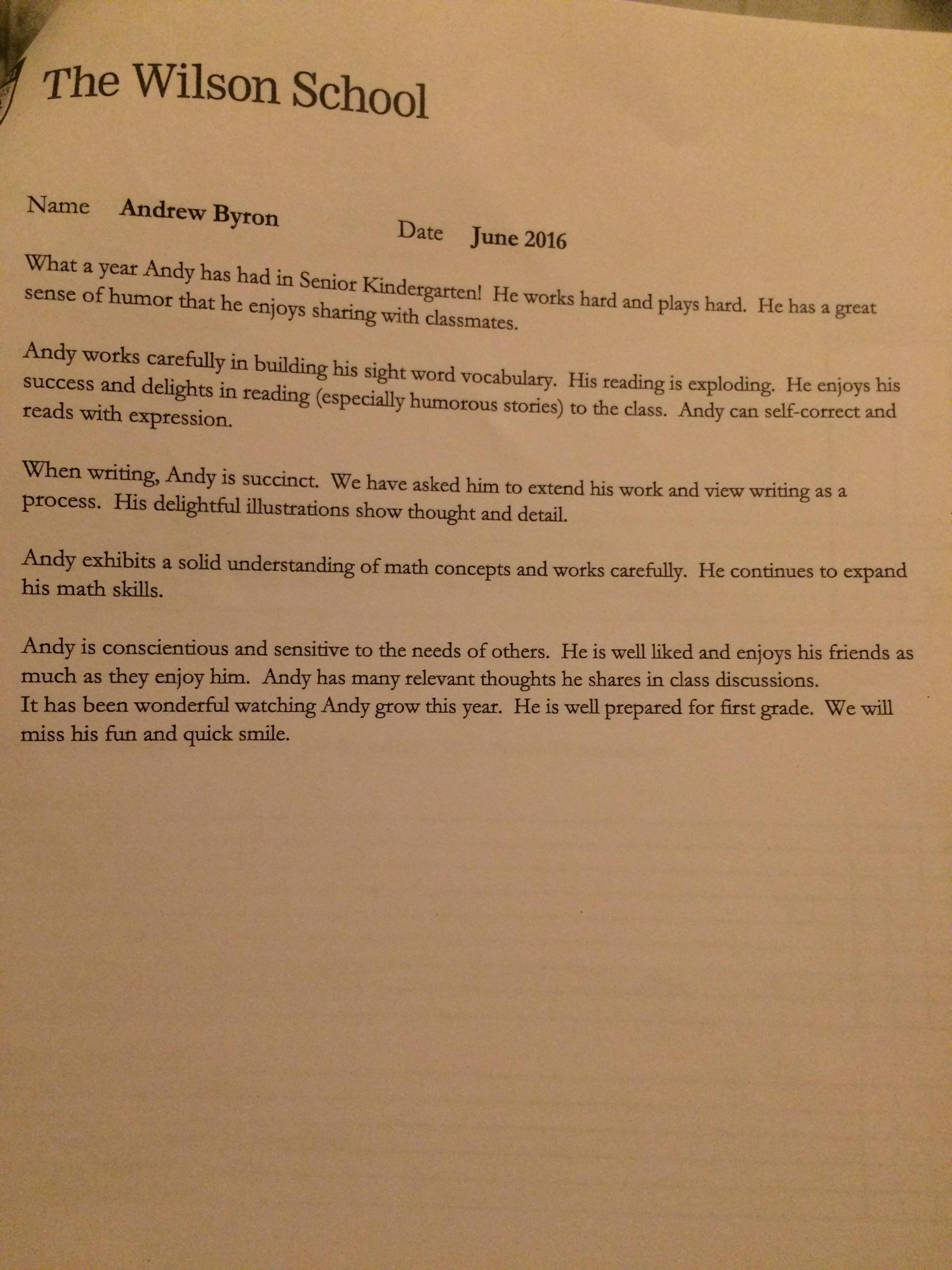 Andys report card