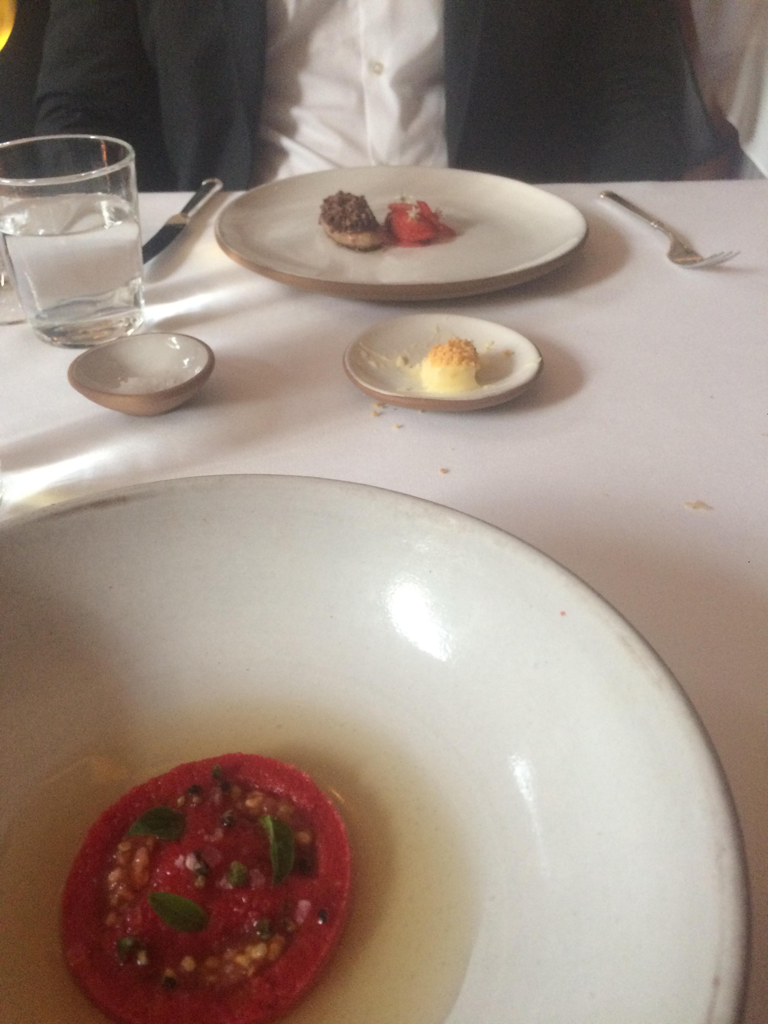 Reconstructed tomato and foi gras
