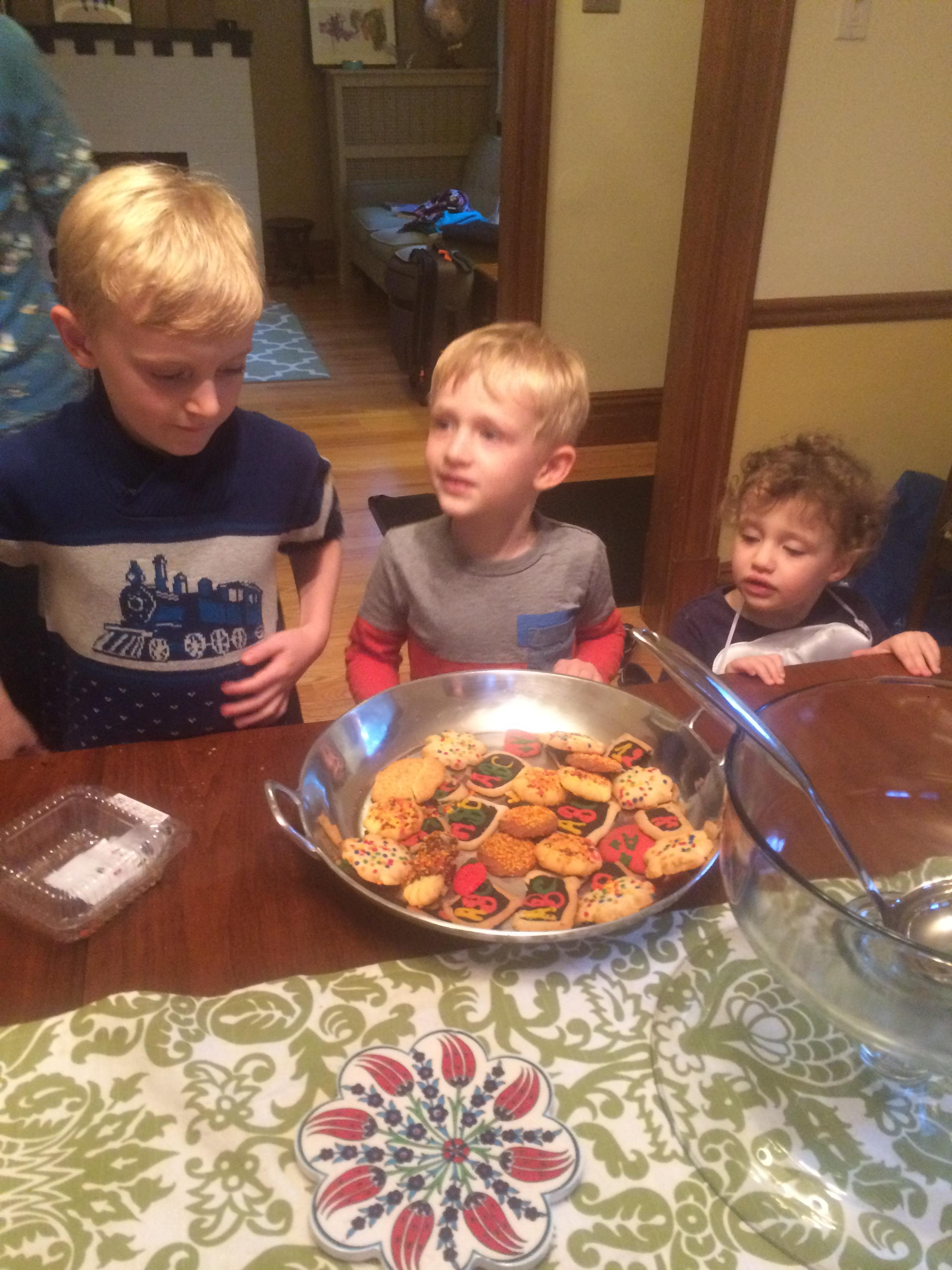 Momo brought alphabet cookies in honor of e singing the alphabet