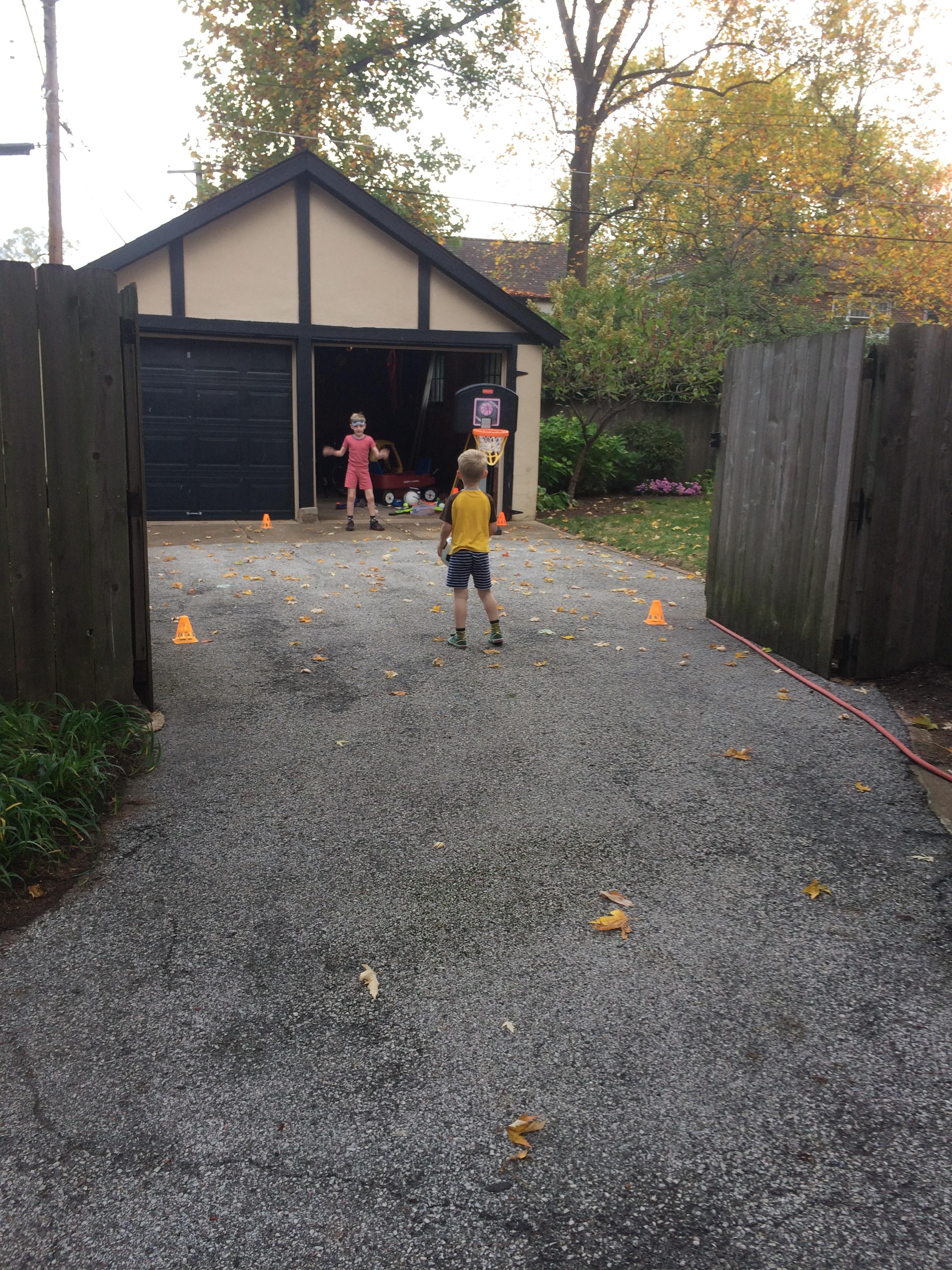 Playing soccer in morning when my car won't start. Charlie asks for shin guards !