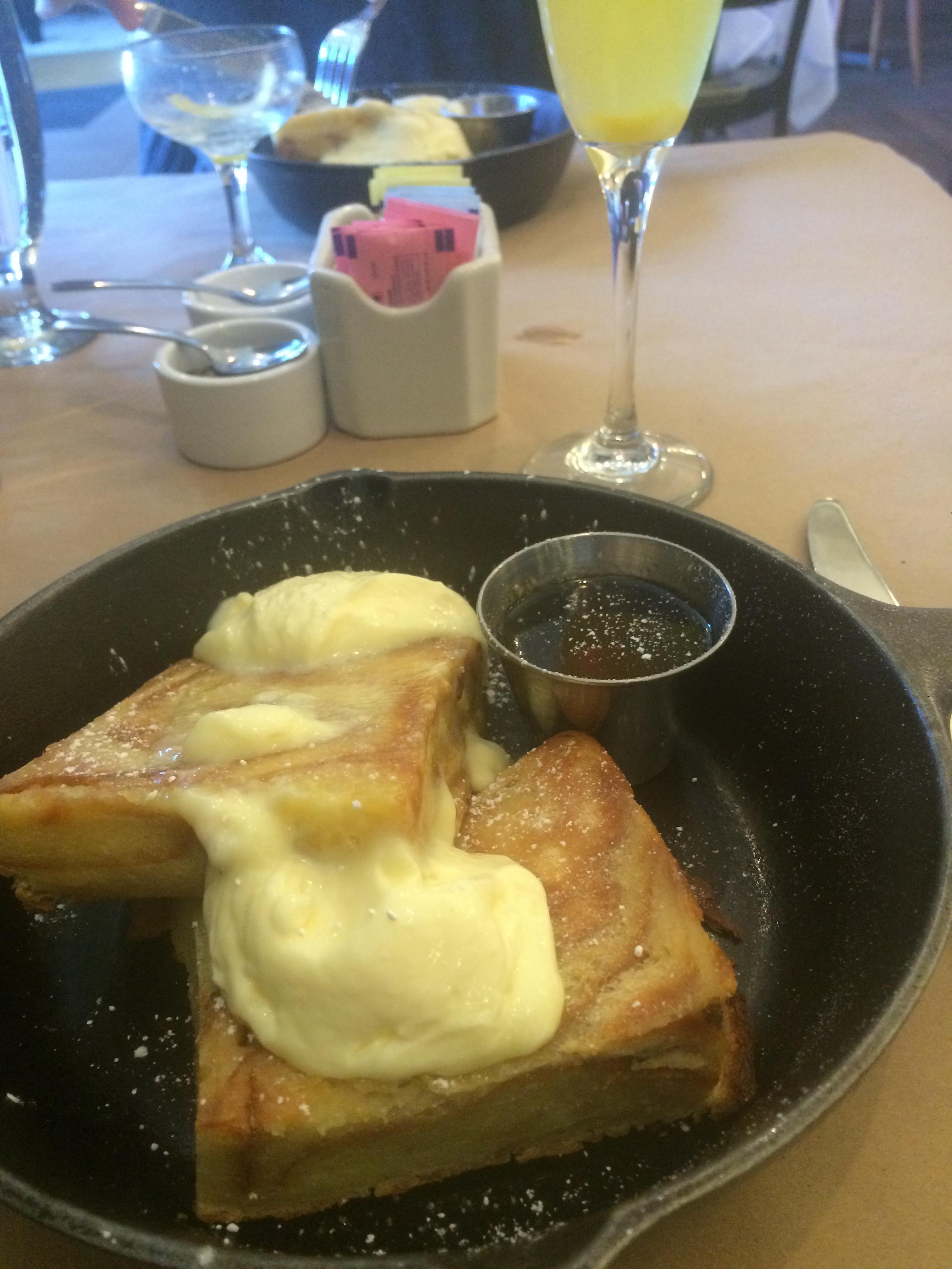 Lemon curd brioche toast and mimosa