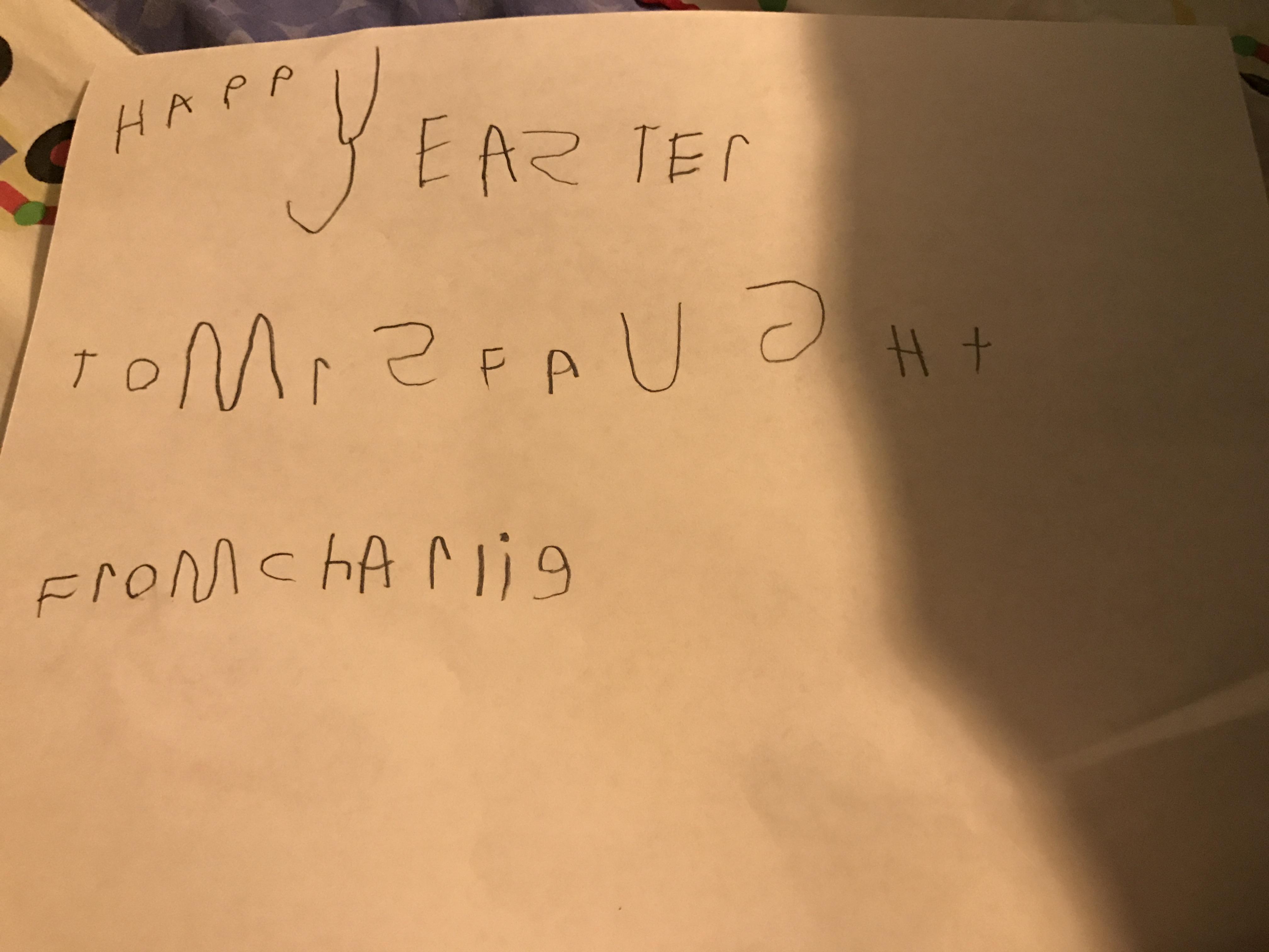 Thank you note for mrs faught from Charlie
