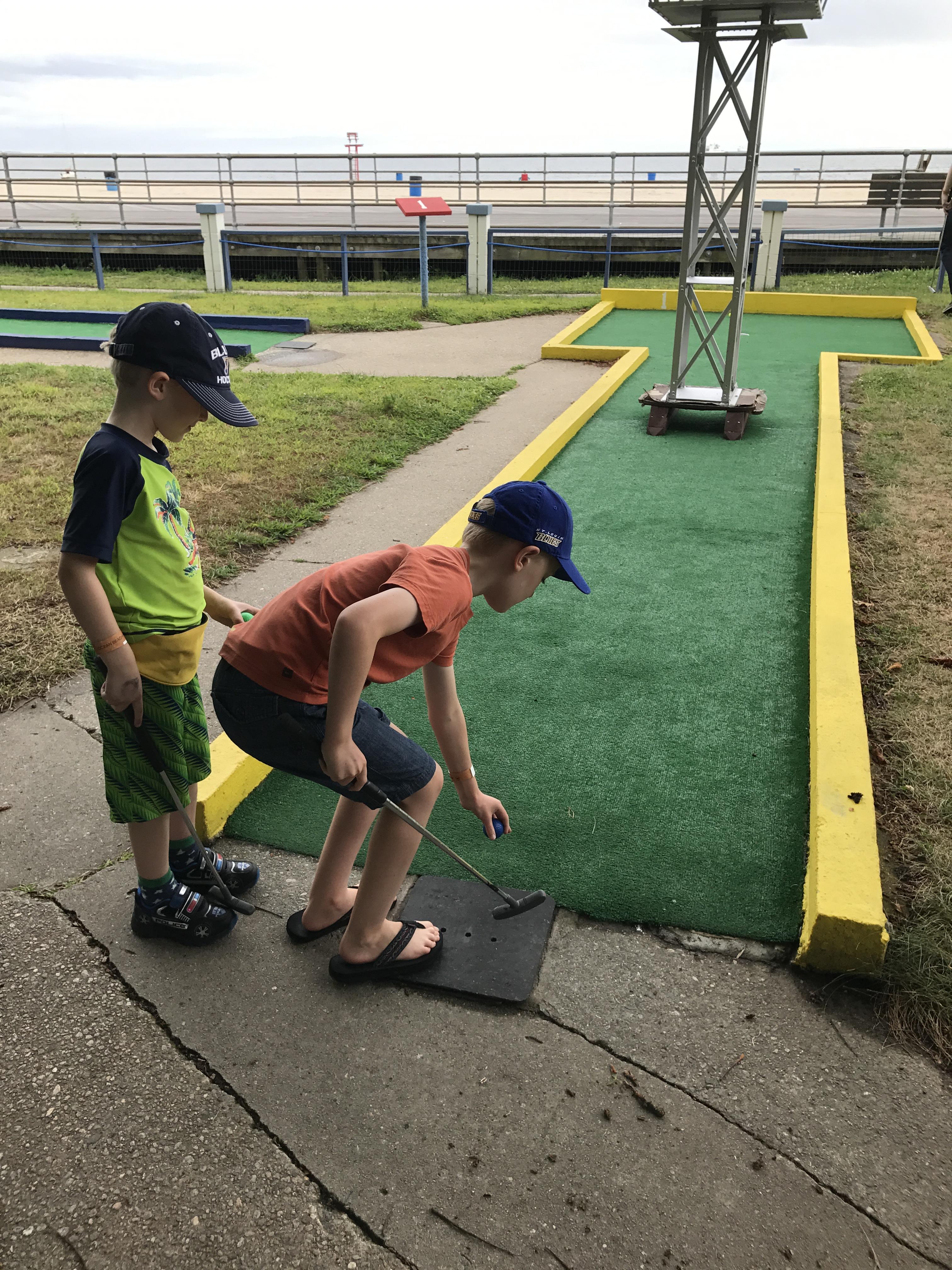 Mini gulf! I got a hole in one at 13 the whale! Matt got a hole in one at 6. Boys had a blast