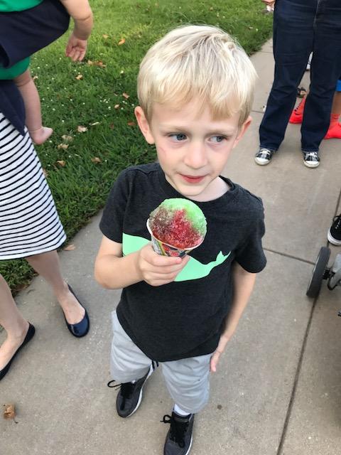 Crc back to school night. Eleanor hanya and ansel all got snow cones because Charlie did. E thought it was too cold and h and a wanted to save theirs for later!